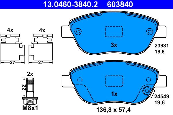 ATE 13.0460-3840.2 Brake Pad Set, disc brake