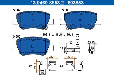 Brake Pad Set, disc brake ATE 13.0460-3853.2