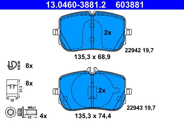 ATE 13.0460-3881.2 Brake Pad Set, disc brake