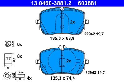 Brake Pad Set, disc brake ATE 13.0460-3881.2