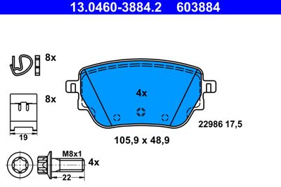 Brake Pad Set, disc brake ATE 13.0460-3884.2