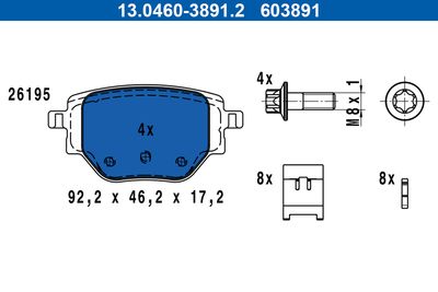Brake Pad Set, disc brake ATE 13.0460-3891.2