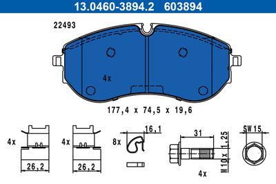 Brake Pad Set, disc brake ATE 13.0460-3894.2