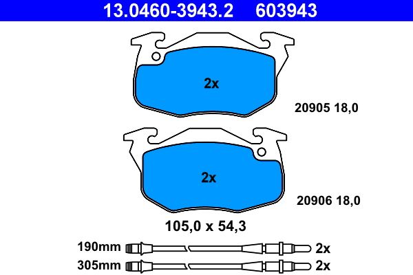 ATE 13.0460-3943.2 Brake Pad Set, disc brake