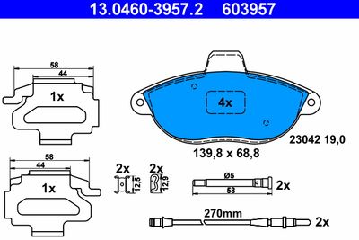 Brake Pad Set, disc brake ATE 13.0460-3957.2