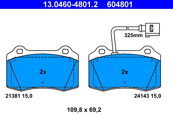 ATE 13.0460-4801.2 Brake Pad Set, disc brake