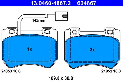 Brake Pad Set, disc brake ATE 13.0460-4867.2