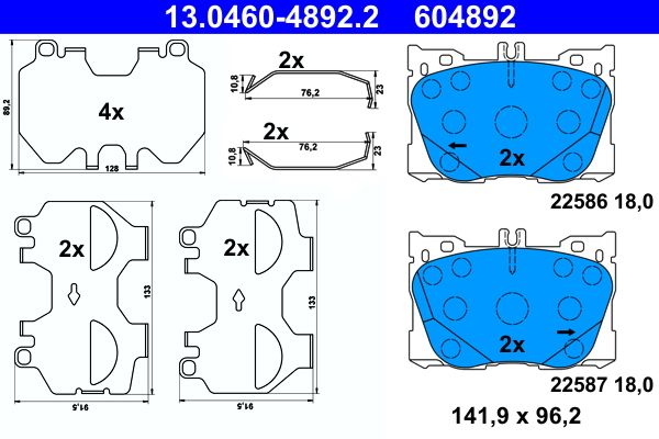 ATE 13.0460-4892.2 Brake Pad Set, disc brake