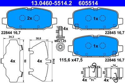 Brake Pad Set, disc brake ATE 13.0460-5514.2