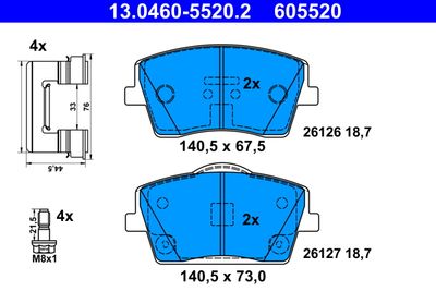 Brake Pad Set, disc brake ATE 13.0460-5520.2