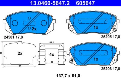 Brake Pad Set, disc brake ATE 13.0460-5647.2