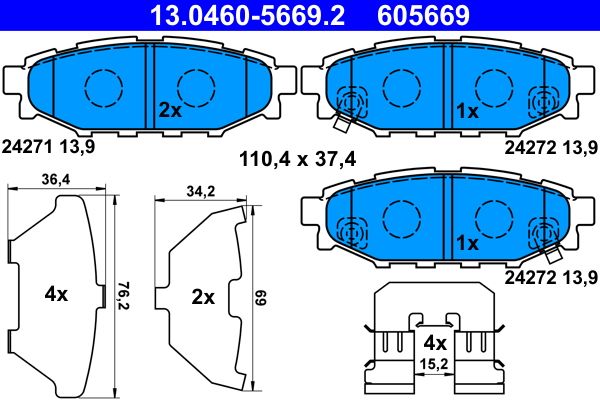 ATE 13.0460-5669.2 Brake Pad Set, disc brake