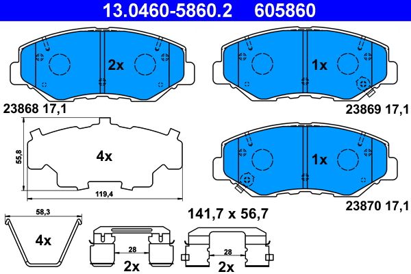 ATE 13.0460-5860.2 Brake Pad Set, disc brake