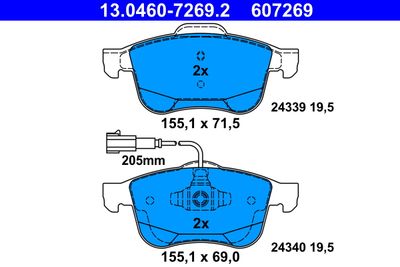 Brake Pad Set, disc brake ATE 13.0460-7269.2