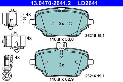 Brake Pad Set, disc brake ATE 13.0470-2641.2