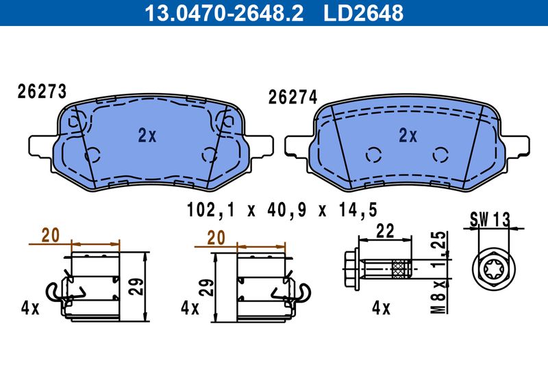 ATE 13.0470-2648.2 Brake Pad Set, disc brake