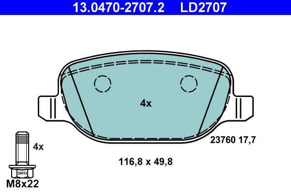 ATE 13.0470-2707.2 Brake Pad Set, disc brake