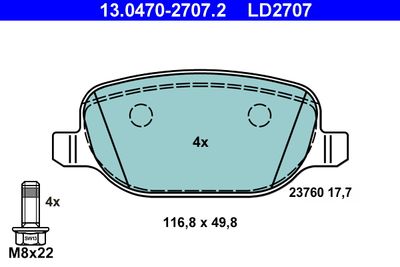 Brake Pad Set, disc brake ATE 13.0470-2707.2