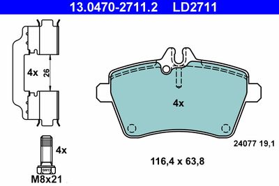 Brake Pad Set, disc brake ATE 13.0470-2711.2
