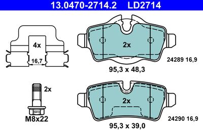 Brake Pad Set, disc brake ATE 13.0470-2714.2
