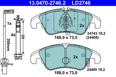 Brake Pad Set, disc brake ATE 13.0470-2746.2