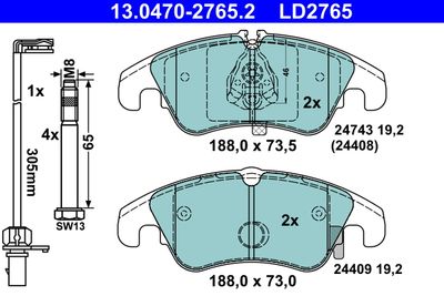 Brake Pad Set, disc brake ATE 13.0470-2765.2