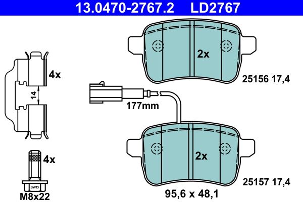 ATE 13.0470-2767.2 Brake Pad Set, disc brake