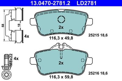 Brake Pad Set, disc brake ATE 13.0470-2781.2