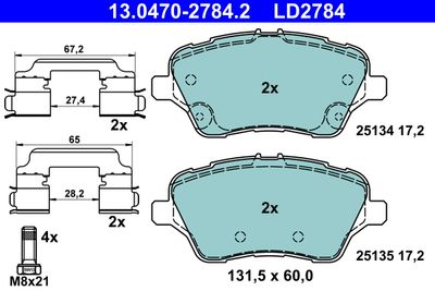 Brake Pad Set, disc brake ATE 13.0470-2784.2