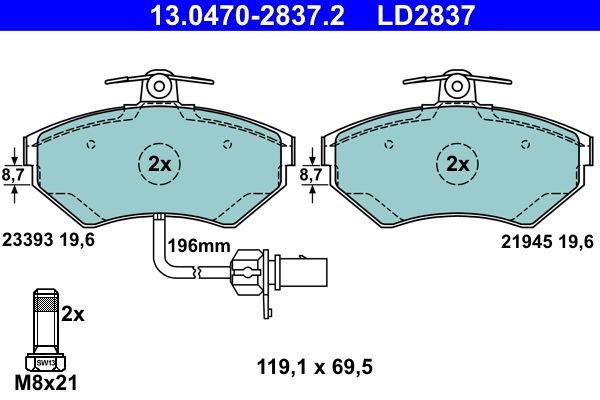 ATE 13.0470-2837.2 Brake Pad Set, disc brake