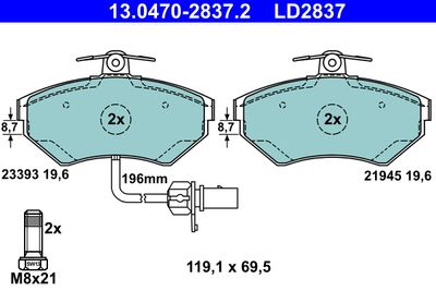 Brake Pad Set, disc brake ATE 13.0470-2837.2