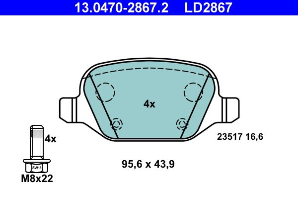 ATE 13.0470-2867.2 Brake Pad Set, disc brake
