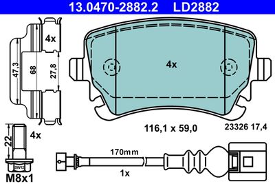 Brake Pad Set, disc brake ATE 13.0470-2882.2