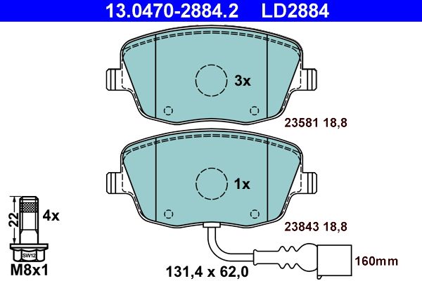 ATE 13.0470-2884.2 Brake Pad Set, disc brake