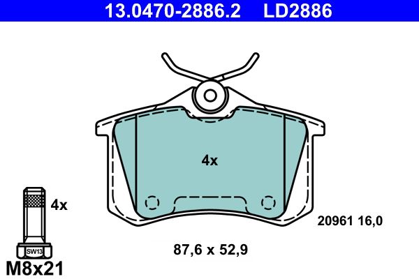 ATE 13.0470-2886.2 Brake Pad Set, disc brake