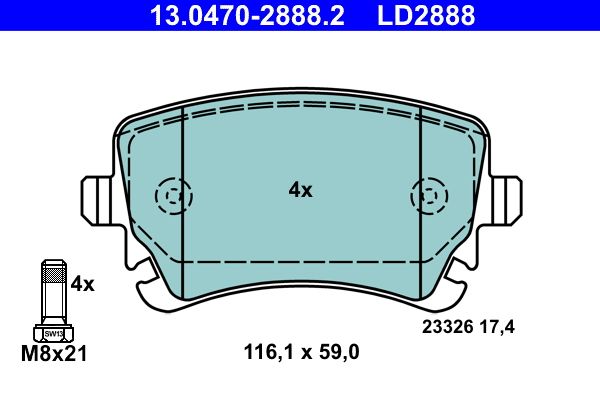 ATE 13.0470-2888.2 Brake Pad Set, disc brake