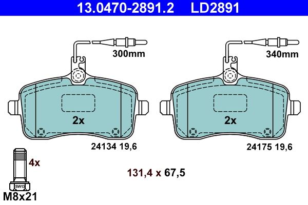 ATE 13.0470-2891.2 Brake Pad Set, disc brake