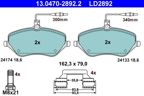 ATE 13.0470-2892.2 Brake Pad Set, disc brake
