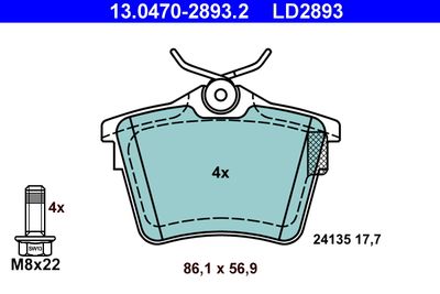 Brake Pad Set, disc brake ATE 13.0470-2893.2