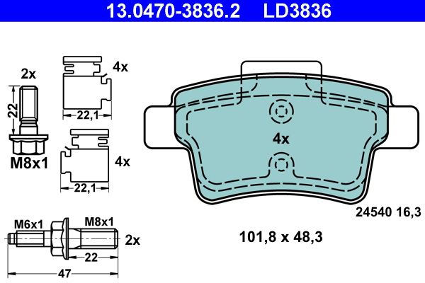 ATE 13.0470-3836.2 Brake Pad Set, disc brake