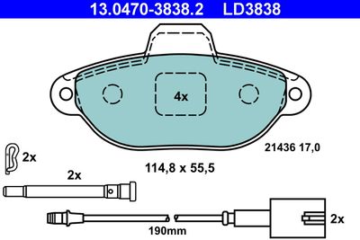 Brake Pad Set, disc brake ATE 13.0470-3838.2