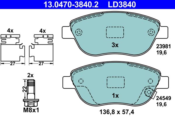 ATE 13.0470-3840.2 Brake Pad Set, disc brake