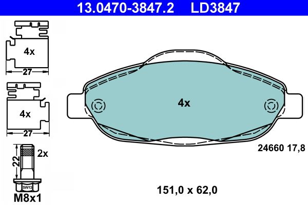 ATE 13.0470-3847.2 Brake Pad Set, disc brake