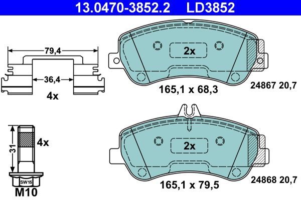 ATE 13.0470-3852.2 Brake Pad Set, disc brake