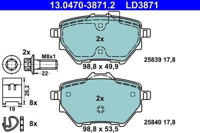 Brake Pad Set, disc brake ATE 13.0470-3871.2