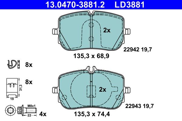 ATE 13.0470-3881.2 Brake Pad Set, disc brake