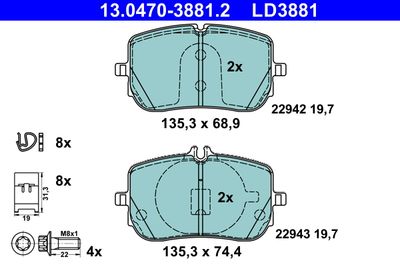Brake Pad Set, disc brake ATE 13.0470-3881.2