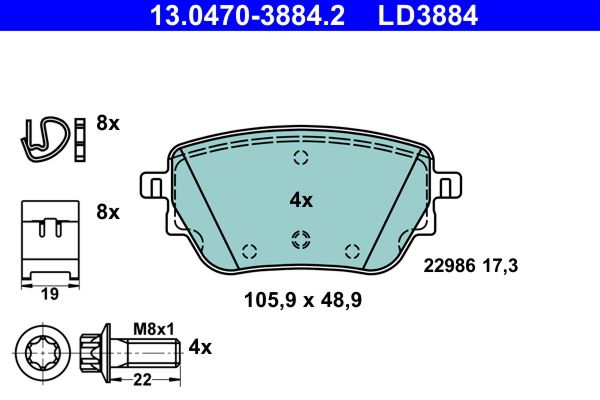 ATE 13.0470-3884.2 Brake Pad Set, disc brake