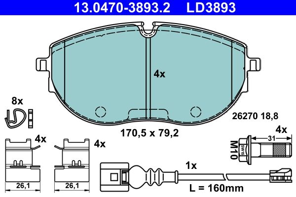 ATE 13.0470-3893.2 Brake Pad Set, disc brake