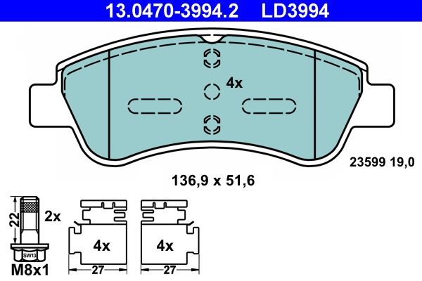 ATE 13.0470-3994.2 Brake Pad Set, disc brake